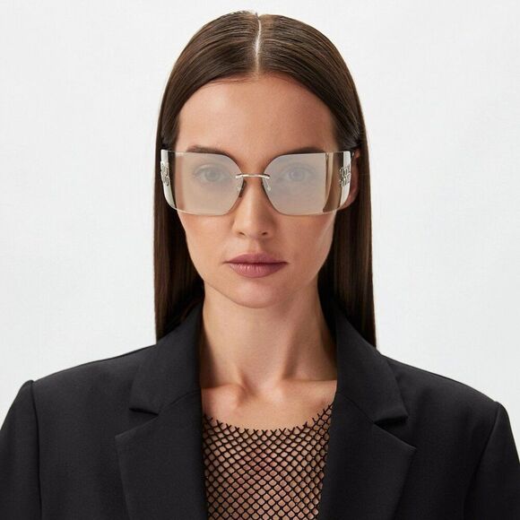 NEW Miu Miu MU54YS 1BC10F Silver Mirror Wraparound Rimless Women Sunglasses main image 7